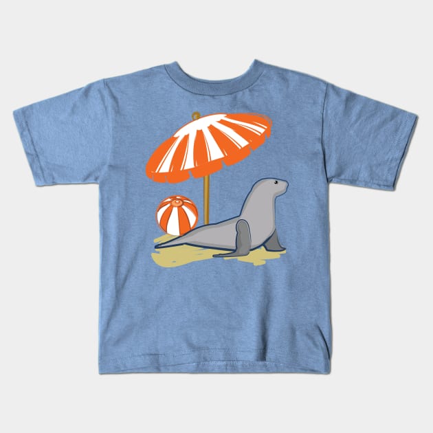 Sea Lion on the Beach Kids T-Shirt by evisionarts